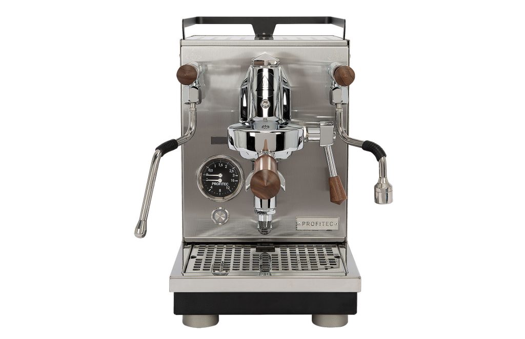Profitec JUMP Siebträger Espresso Maschine von vorne. Edelstahl