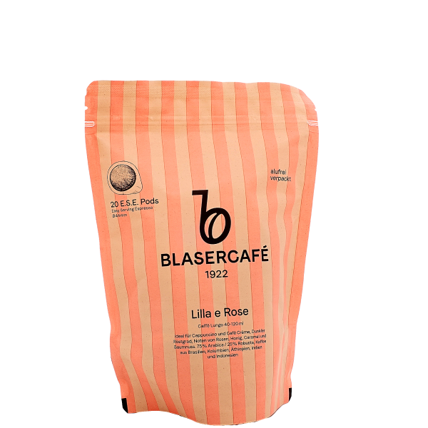 Ein Tüte Blasercafé Lille e Rose auf weißem HIntergrund.