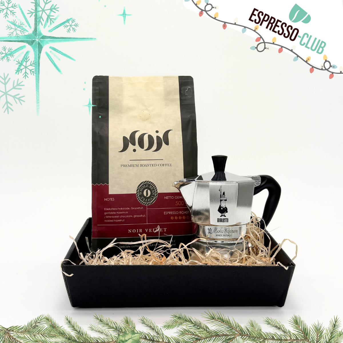 X-MAS Bundle – Bialetti Herdkännchen Alu (für 3 Tassen) + Noir Velvet/Delight 500g